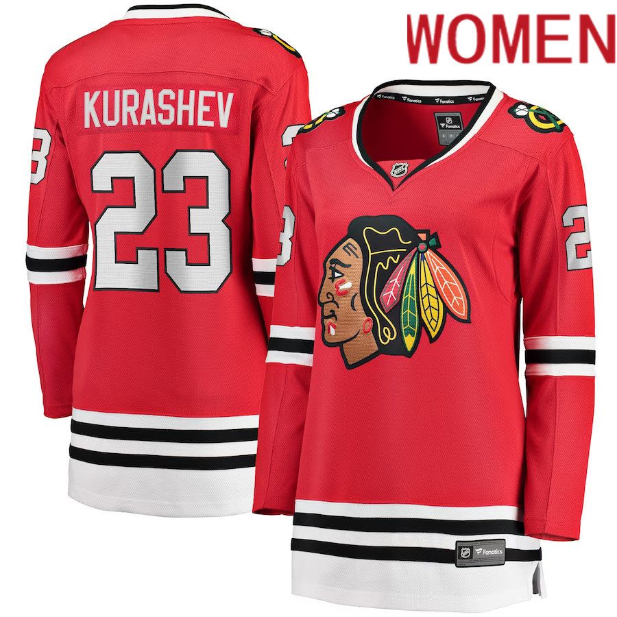 Women Chicago Blackhawks 23 Philipp Kurashev Fanatics Branded Red Home Breakaway Player NHL Jersey
